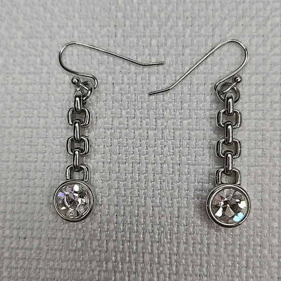 Lia Sophia Drop Sparkle Silver Chain Link Earrings - Picture 2 of 9